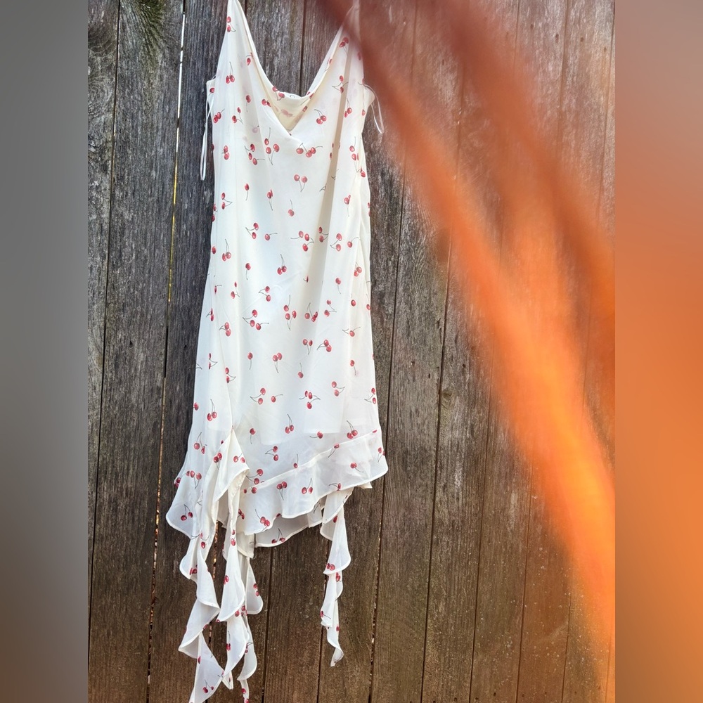Fairycore Y2K Coquette Cherry Print Dress | Ruffle Hem Cottagecore Aesthetic